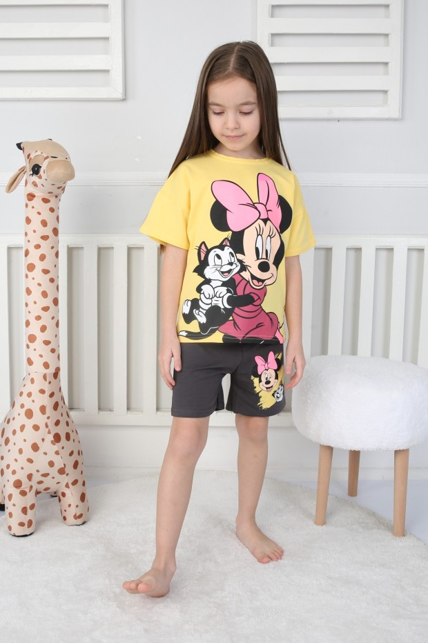 2-8 Yaş Baskılı Tişört Ve Şortlu Sarı Takım