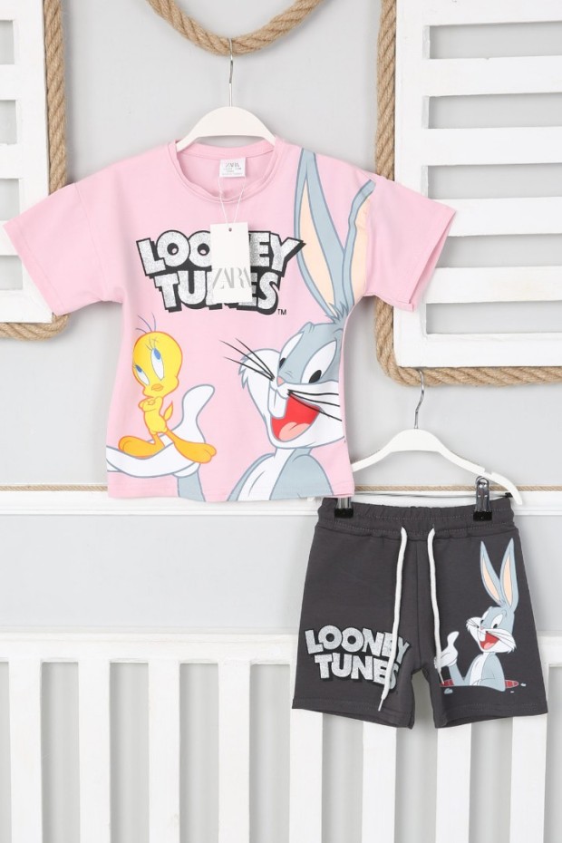 2-8 Yaş Baskılı Tişört Ve Şortlu Pembe Takım