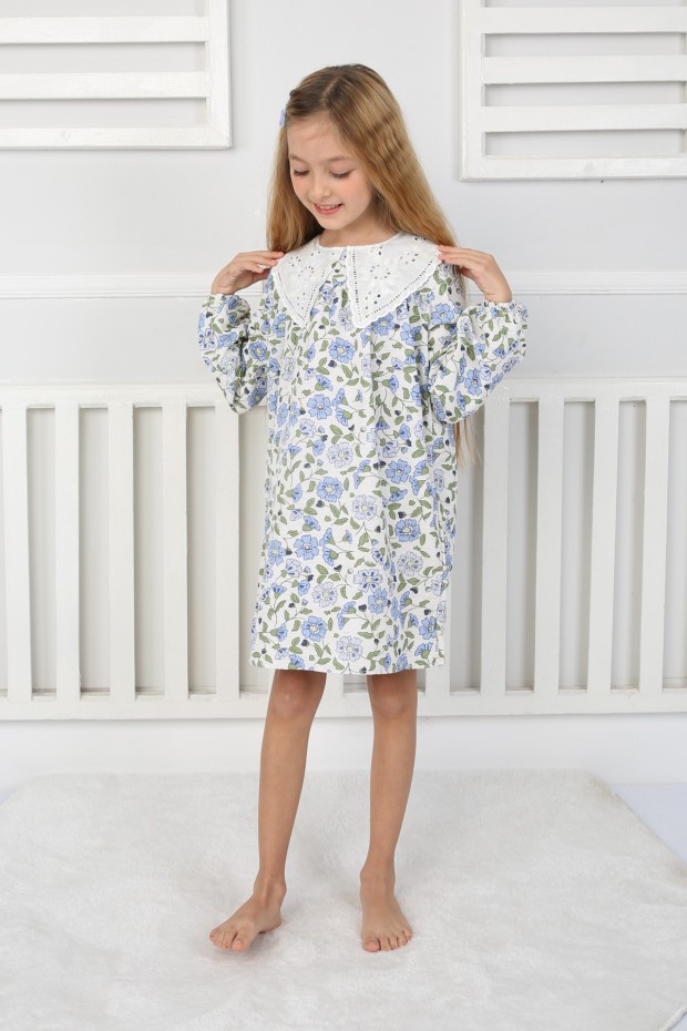 2-8 Yaş Bebe Yaka Çiçekli Pembe Elbise