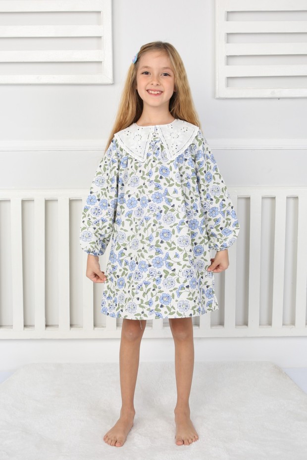 2-8 Yaş Bebe Yaka Çiçekli Pembe Elbise