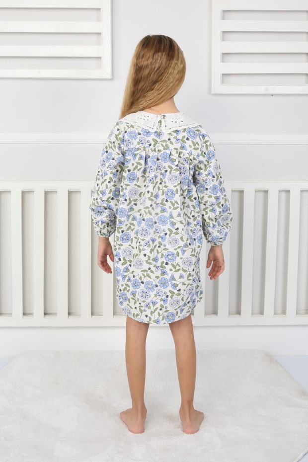 2-8 Yaş Bebe Yaka Çiçekli Pembe Elbise