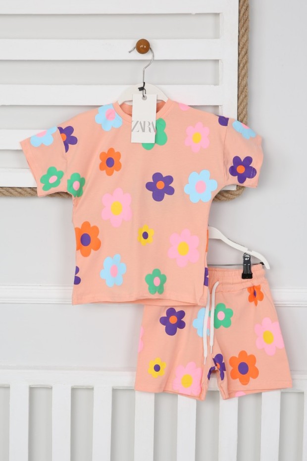 2-8 Yaş Baskılı Tişört Ve Şortlu Pudra Takım