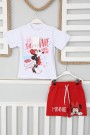 2-8 Yaş Baskılı Tişört Ve Şortlu Beyaz Takım