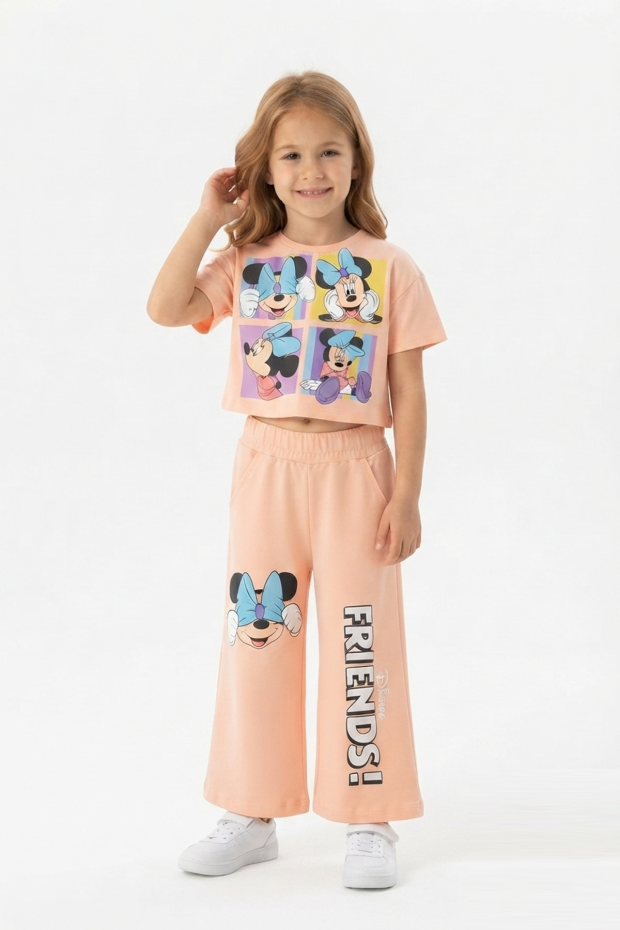 Kız Çocuk Baskılı Geniş Paça Pantolon İkili Takım