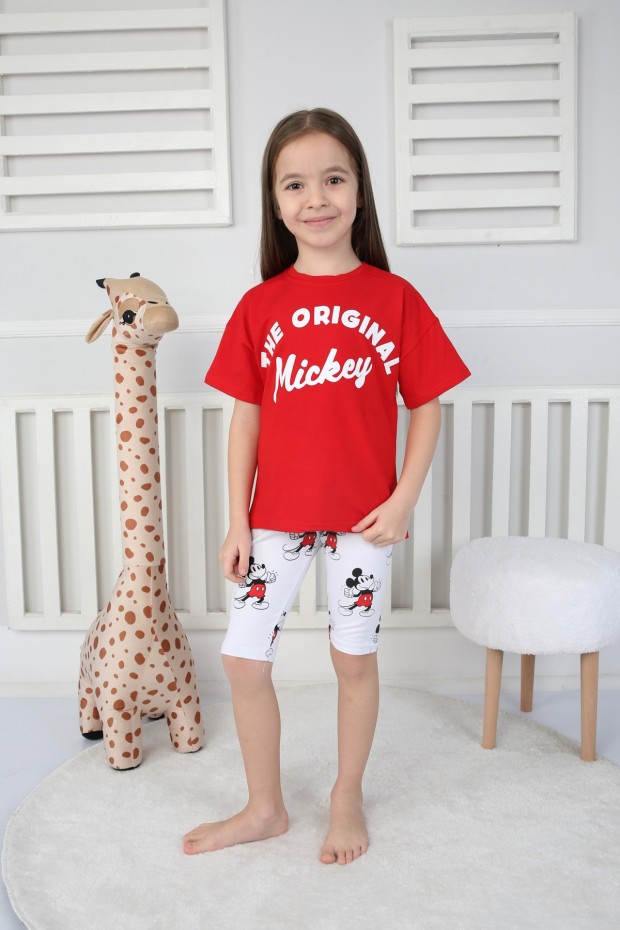 Baskılı Tişört Ve Taytlı Kırmızı Takım