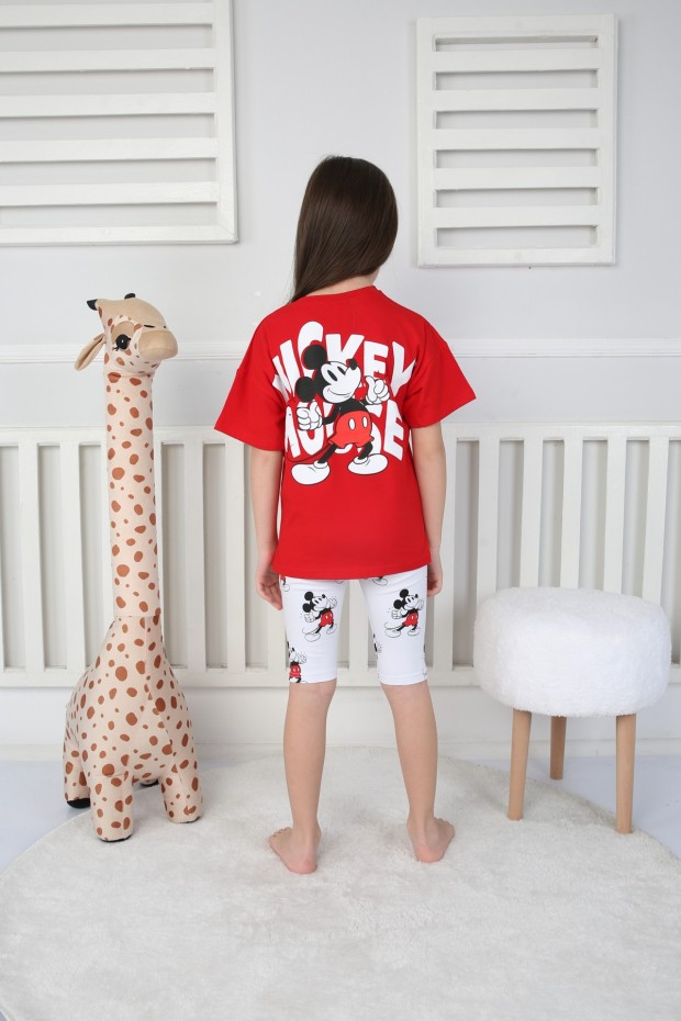 Baskılı Tişört Ve Taytlı Kırmızı Takım