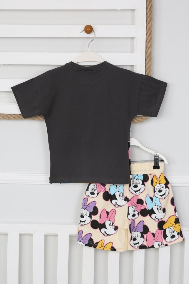 Baskılı Tişört Ve Şortlu Antrasit Takım