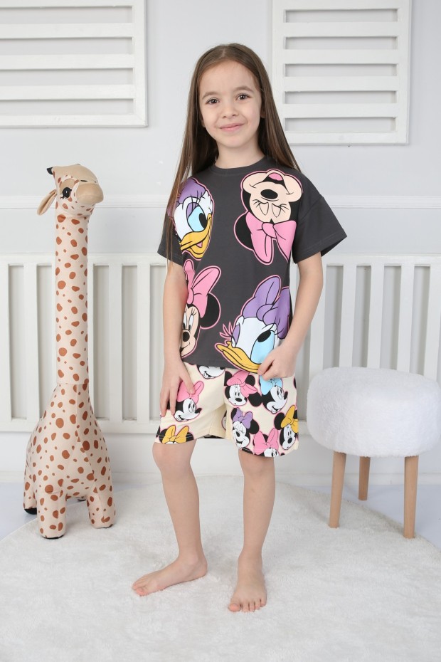 Baskılı Tişört Ve Şortlu Antrasit Takım