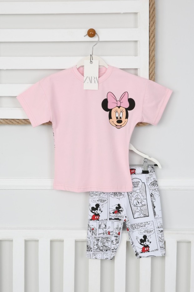 Baskılı Tişört Ve Taytlı Pembe Takım