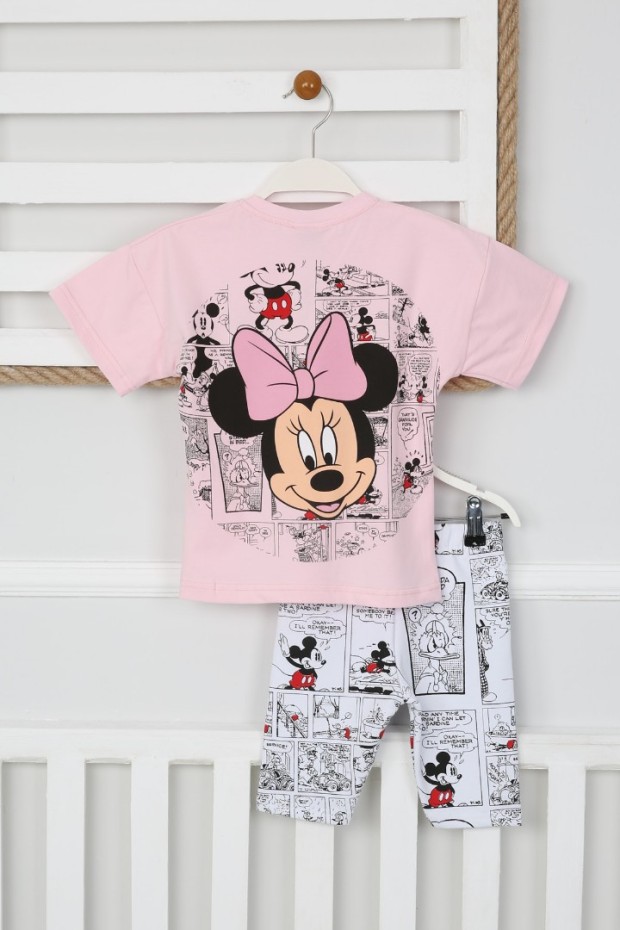 Baskılı Tişört Ve Taytlı Pembe Takım