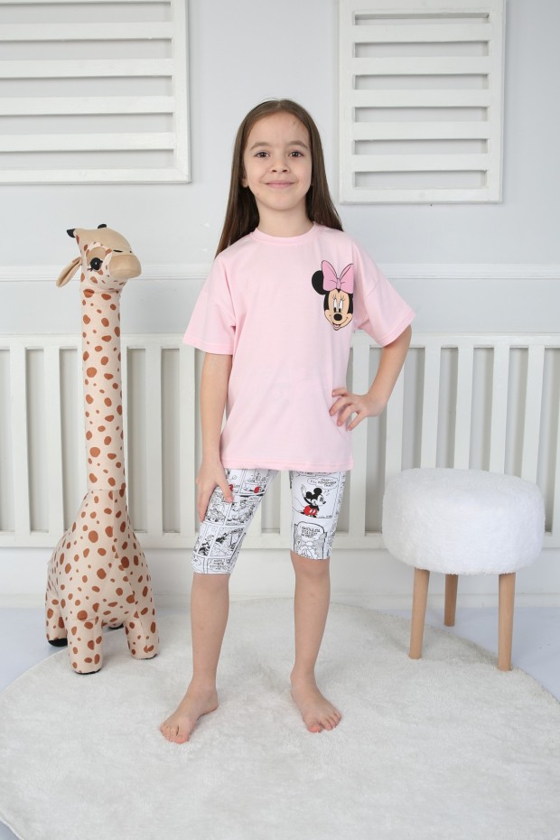 Baskılı Tişört Ve Taytlı Pembe Takım