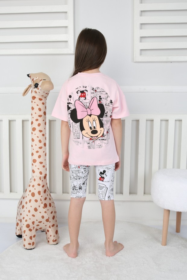 Baskılı Tişört Ve Taytlı Pembe Takım