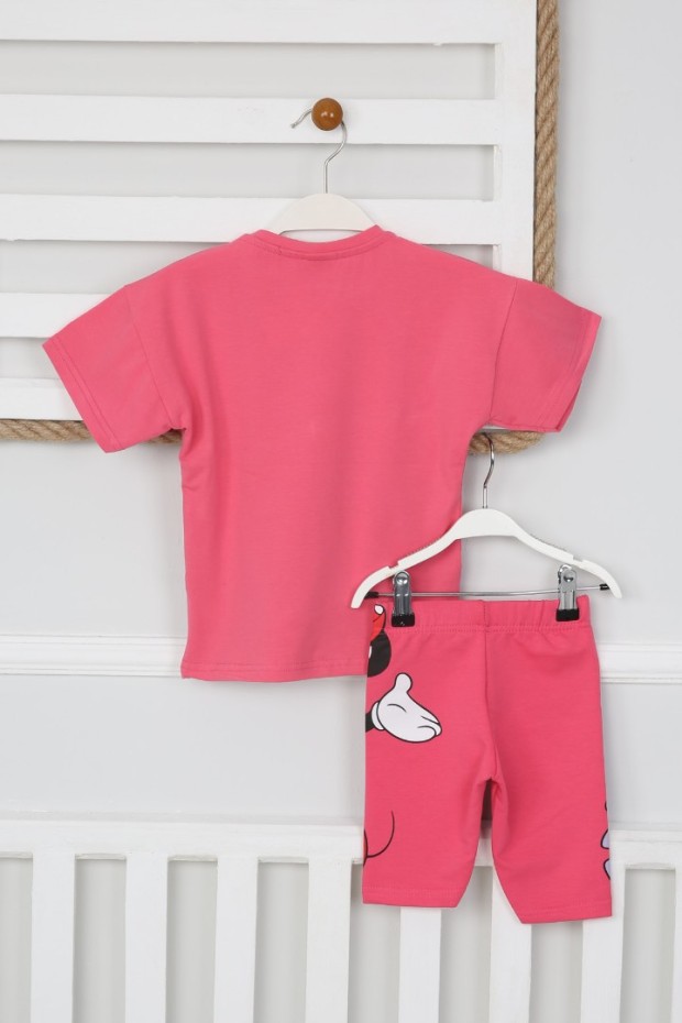 Baskılı Tişört Ve Taytlı Fuşya Takım