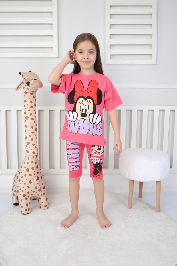 Baskılı Tişört Ve Taytlı Fuşya Takım