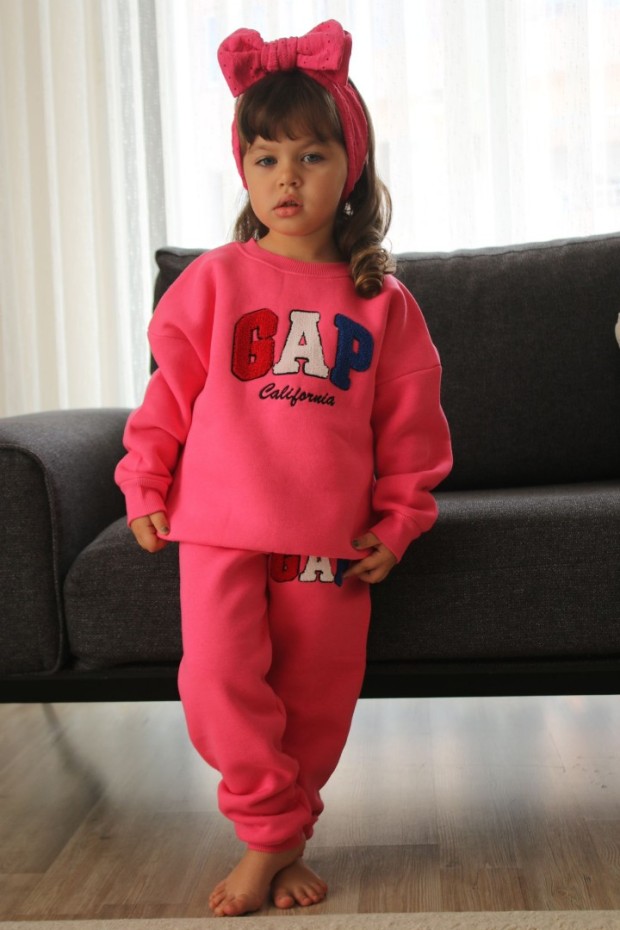 Üç İplik Şardonlu Baskılı Pembe Takım 