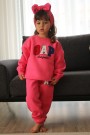 Üç İplik Şardonlu Baskılı Pembe Takım