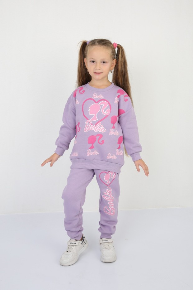 Üç İplik Şardonlu Baskılı Lila Takım 