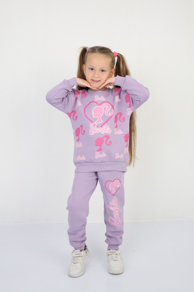 Üç İplik Şardonlu Baskılı Lila Takım 