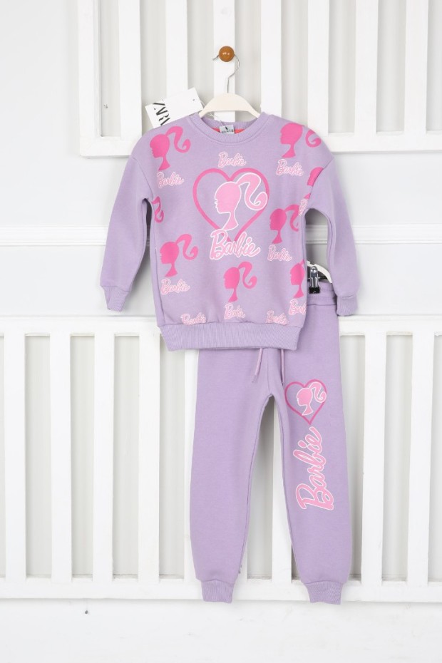 Üç İplik Şardonlu Baskılı Lila Takım 