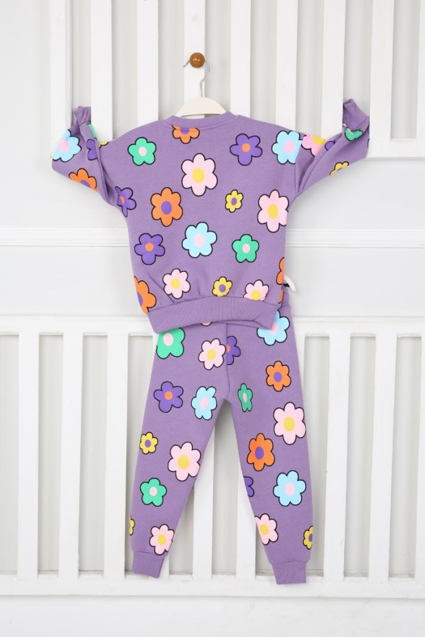 Üç İplik Şardonlu Baskılı Lila Takım 