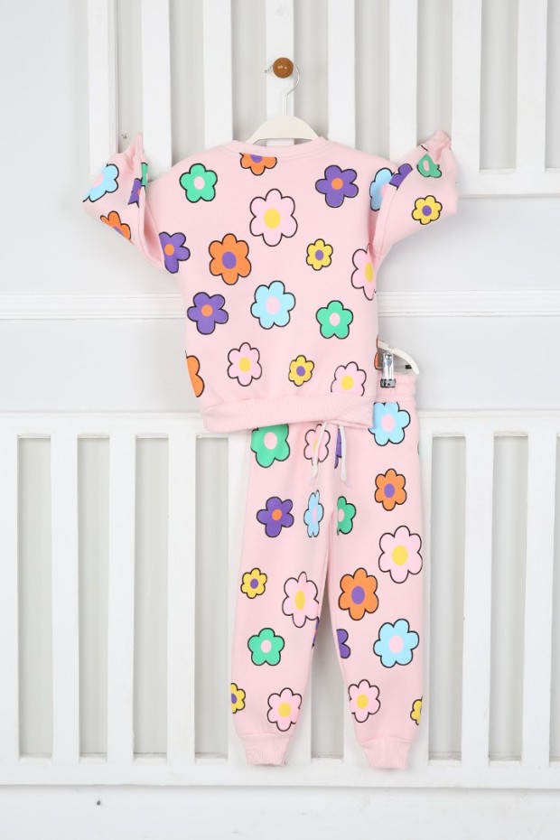 Üç İplik Şardonlu Baskılı Pembe Takım 