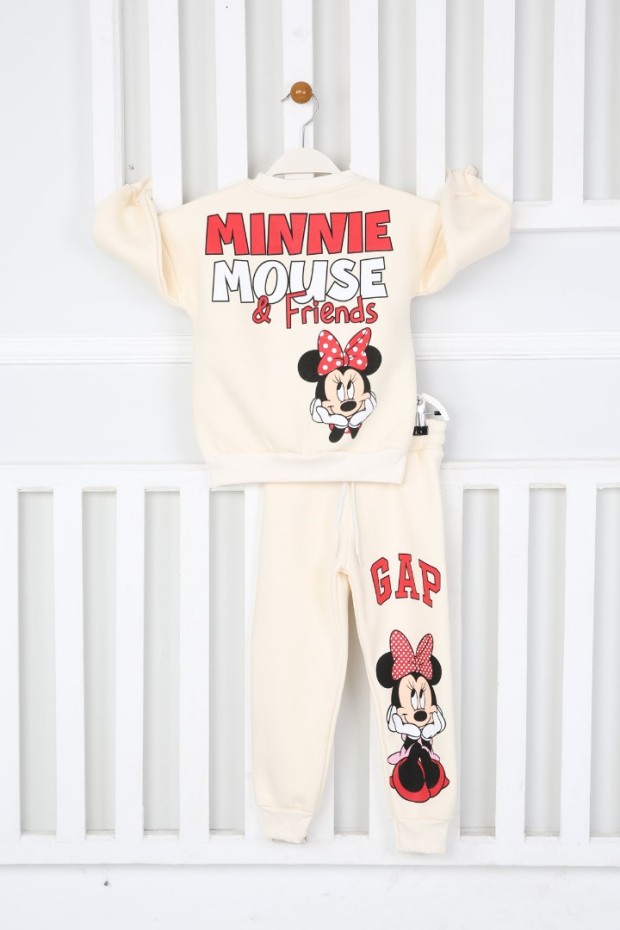 Üç İplik Şardonlu Baskılı Beyaz Takım 