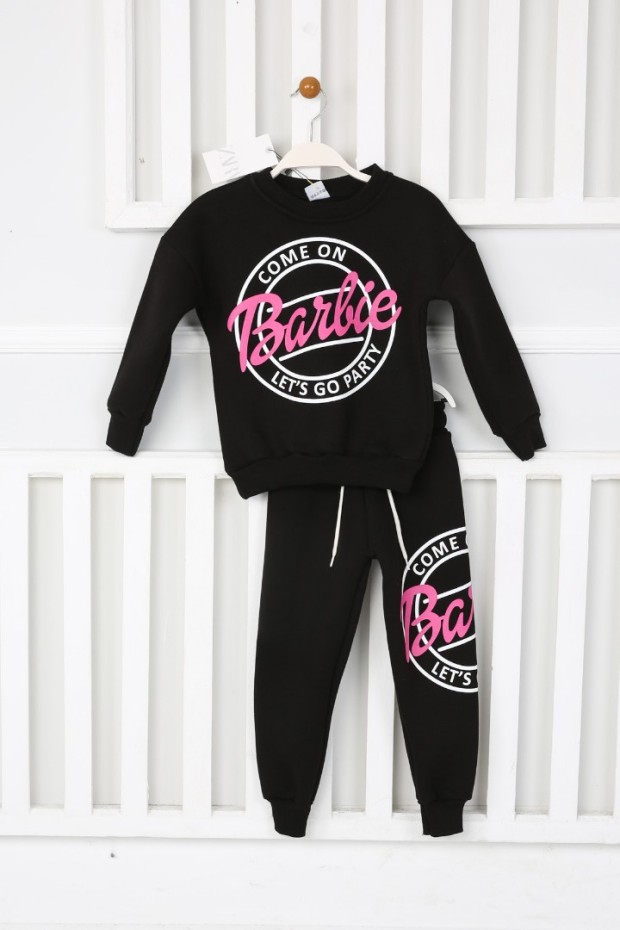 Üç İplik Şardonlu Baskılı Siyah Takım 