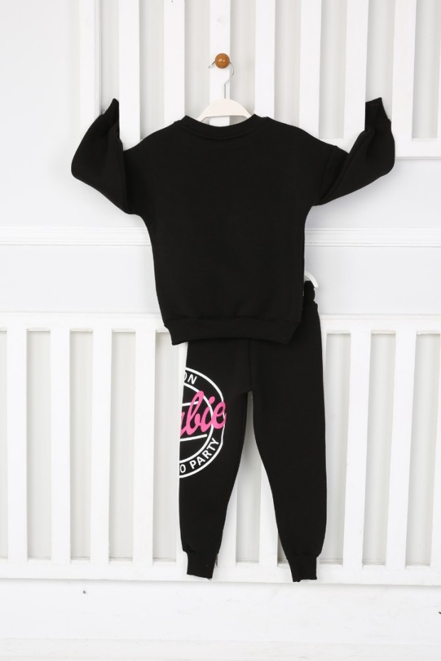 Üç İplik Şardonlu Baskılı Siyah Takım 