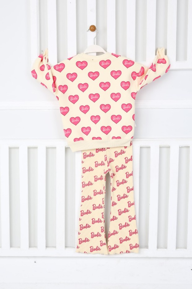 Üç İplik Şardonlu Baskılı Pembe Takım 