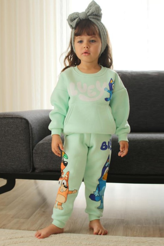 Üç İplik Şardonlu Baskılı Mint Takım 