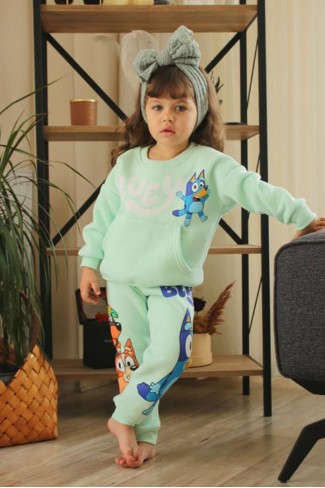 Üç İplik Şardonlu Baskılı Mint Takım 