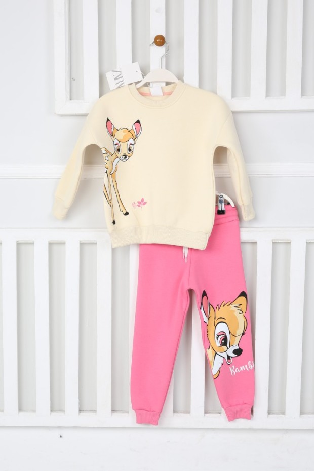 Üç İplik Şardonlu Baskılı Pembe Takım 