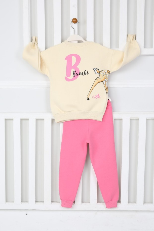 Üç İplik Şardonlu Baskılı Pembe Takım 