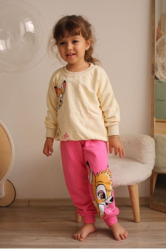 Üç İplik Şardonlu Baskılı Pembe Takım 