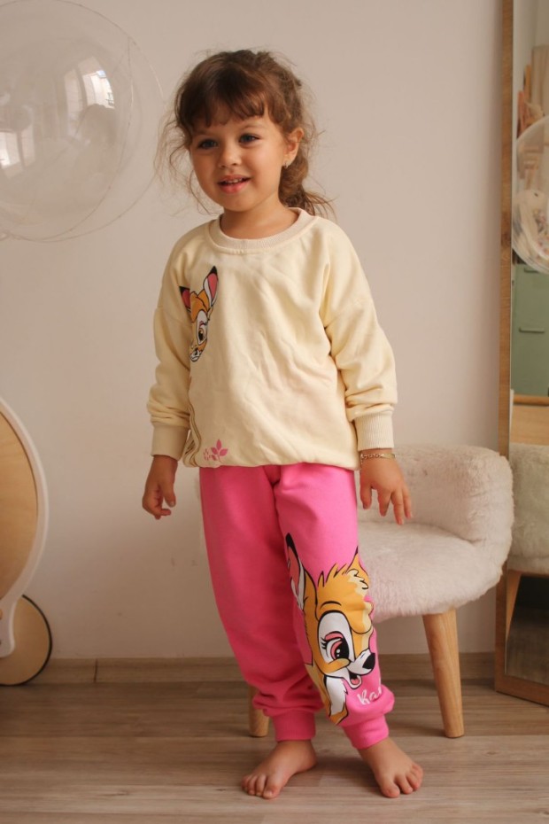 Üç İplik Şardonlu Baskılı Pembe Takım 