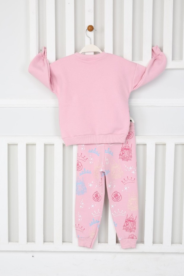 Üç İplik Şardonlu Baskılı Pembe Takım 