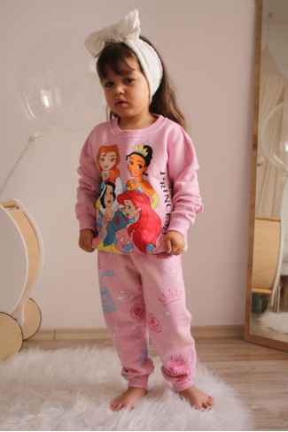 Üç İplik Şardonlu Baskılı Pembe Takım 