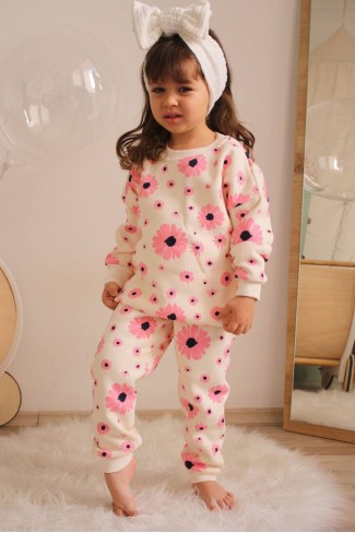 Üç İplik Şardonlu Baskılı Pembe Takım 