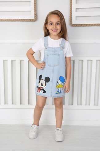 Baskılı Askılı Mavi Kot Elbise