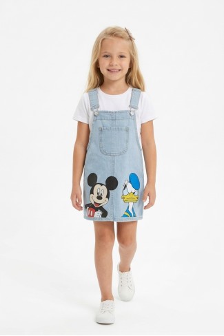 Baskılı Askılı Mavi Kot Elbise