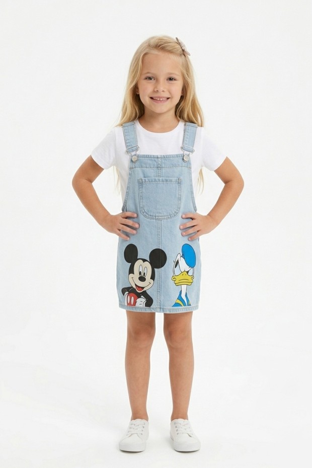 Baskılı Askılı Mavi Kot Elbise