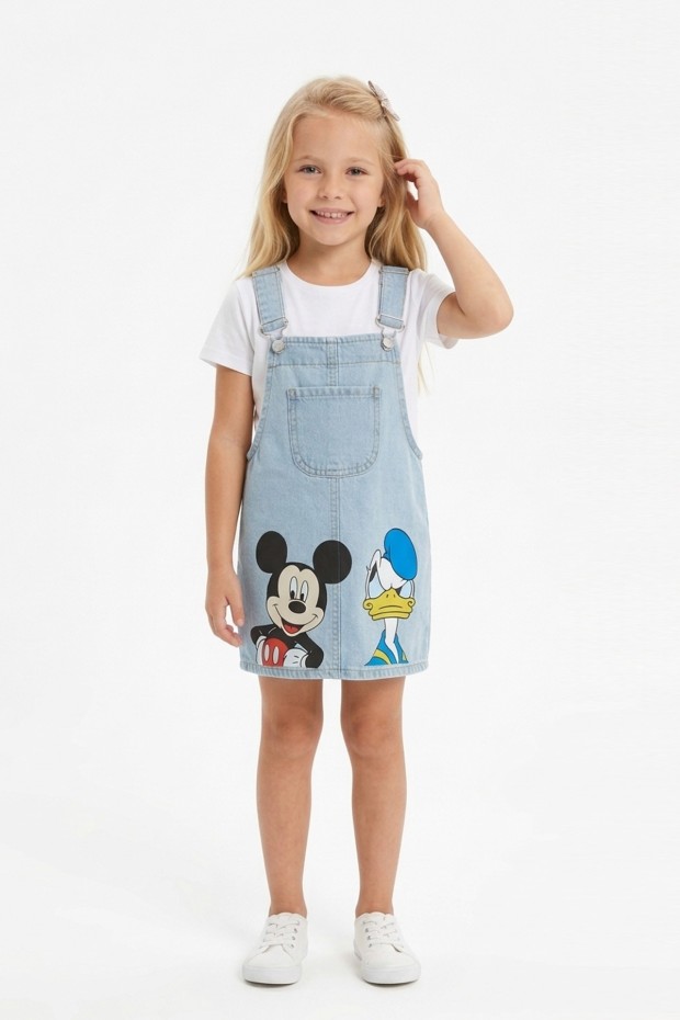 Baskılı Askılı Mavi Kot Elbise