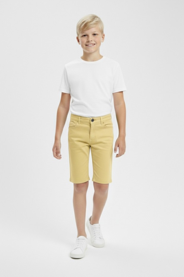 Erkek Çocuk Düz Yazlık Günlük Kullanım Şık Gabardin Şort Kapri