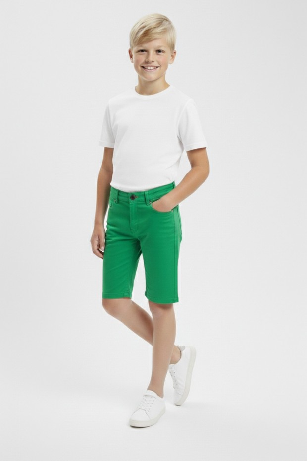 Erkek Çocuk Düz Yazlık Günlük Kullanım Şık Gabardin Şort Kapri   