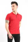 Fermuarlı Polo Yaka Waffle Kumaş Düz Kırmızı Tişört